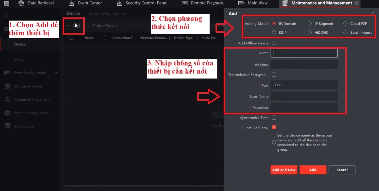 Thêm thiết bị vào phần mềm IVMS 4200