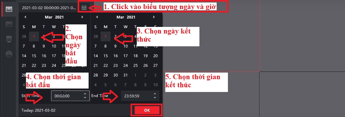 Chọn ngày giờ để xem lại camere Hikvision trên phần mềm IVMS 4200
